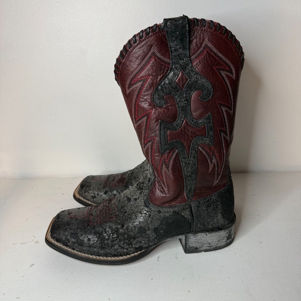 Ariat Boots Red Black Distressed Cowboy Western Whiplash? Men's Size 7.5 B - Picture 4 of 10